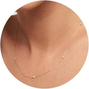 Women Five CZ Chain Choker Gold Plated Long Lariat Necklace Gifts For Girls